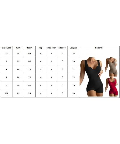 Tummy Control Bodysuit for Women Summer Fashion Sexy V Neck Sleeveless Tank Tops Ribbed One Piece Yoga Jumpsuits Red $4.58 Bo...