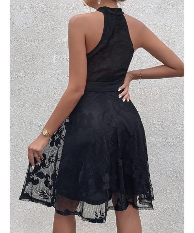 Women's Floral Lace Halter Zipper Back Sleeveless Flared A Line Summer Dress Black Floral $24.74 Dresses