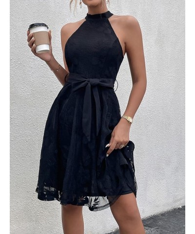 Women's Floral Lace Halter Zipper Back Sleeveless Flared A Line Summer Dress Black Floral $24.74 Dresses