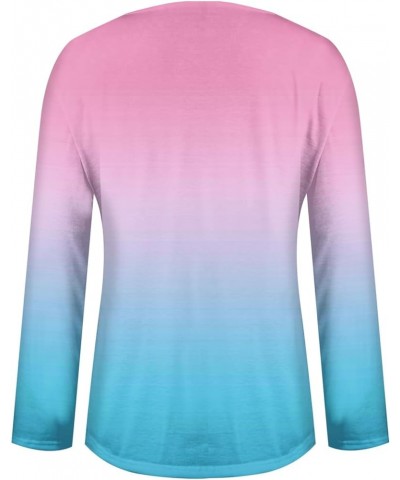 Shirts for Women,Women's Trendy Gradient V Neck Long Sleeve Blouse Casual Loose Fall Going Out Pullover Graphic Tunic 3-royal...