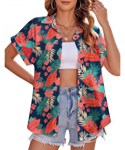 Women's Hawaiian Button Down Shirts Casual Short Sleeve Floral Tropic Print Summer Blouse Tunic Top Zw9 $16.19 Blouses