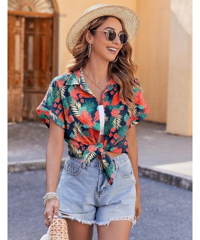 Women's Hawaiian Button Down Shirts Casual Short Sleeve Floral Tropic Print Summer Blouse Tunic Top Zw9 $16.19 Blouses