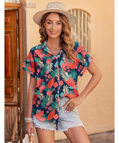 Women's Hawaiian Button Down Shirts Casual Short Sleeve Floral Tropic Print Summer Blouse Tunic Top Zw9 $16.19 Blouses