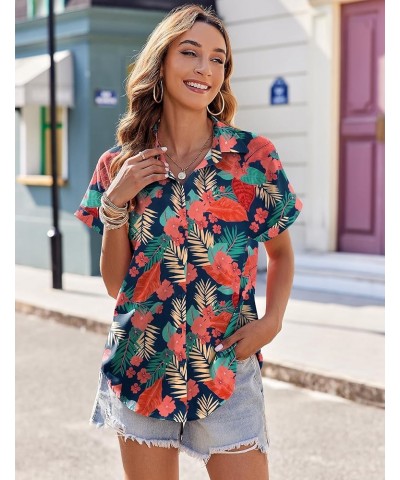 Women's Hawaiian Button Down Shirts Casual Short Sleeve Floral Tropic Print Summer Blouse Tunic Top Zw9 $16.19 Blouses