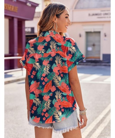 Women's Hawaiian Button Down Shirts Casual Short Sleeve Floral Tropic Print Summer Blouse Tunic Top Zw9 $16.19 Blouses