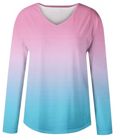 Shirts for Women,Women's Trendy Gradient V Neck Long Sleeve Blouse Casual Loose Fall Going Out Pullover Graphic Tunic 3-royal...