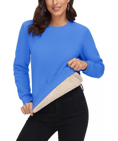 Women's Sherpa Lined Sweatshirts Thermal Casual Crewneck Fleece Pullover Winter Warm Thick Long Sleeve Tops Azure $18.91 Hood...