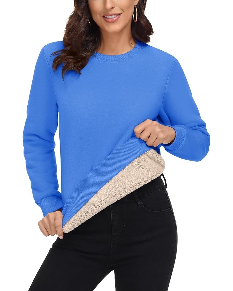 Women's Sherpa Lined Sweatshirts Thermal Casual Crewneck Fleece Pullover Winter Warm Thick Long Sleeve Tops Azure $18.91 Hood...