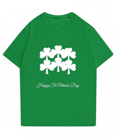 Womens St Patrick's Day T Shirt Round Neck Short Sleeve Shamrock Print Tops Casual Pullover Blouses Graphic Tees 016- White $...