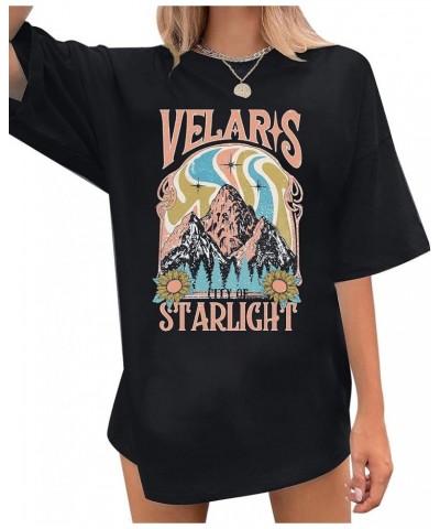 City of Starlight Oversized Shirt Women Bookish Adventure Tshirt Mountain Climbing Short Sleeve Tee Tops Black1 $11.70 T-Shirts