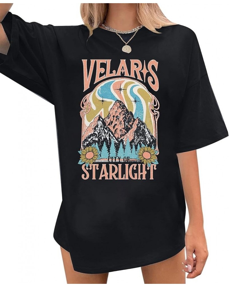 City of Starlight Oversized Shirt Women Bookish Adventure Tshirt Mountain Climbing Short Sleeve Tee Tops Black1 $11.70 T-Shirts