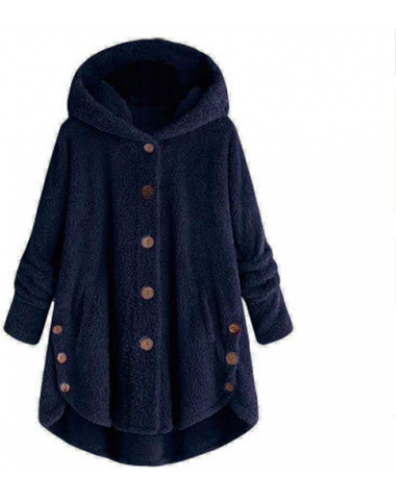 Women 2024 Spring New Fur Outerwear Coat Solid Long Sleeve Zipper Loose Warm Soft Windproof Hooded Jacket 05-navy $16.19 Jackets