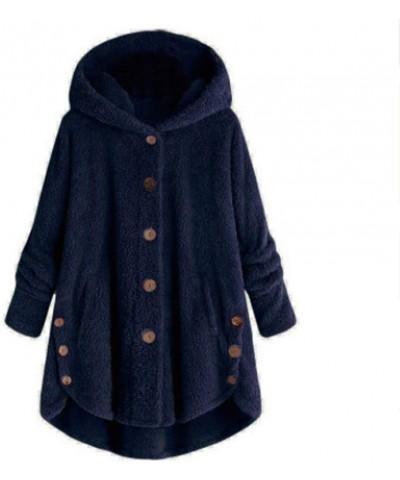 Women 2024 Spring New Fur Outerwear Coat Solid Long Sleeve Zipper Loose Warm Soft Windproof Hooded Jacket 05-navy $16.19 Jackets