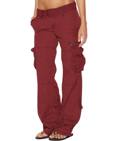 Women's Cargo Pants with Pockets Casual Baggy Military Tactical Jeans Trousers Straight Wide Leg Pants Burgundy $15.40 Jeans