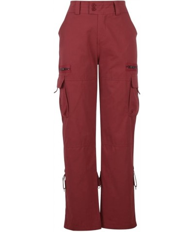 Women's Cargo Pants with Pockets Casual Baggy Military Tactical Jeans Trousers Straight Wide Leg Pants Burgundy $15.40 Jeans