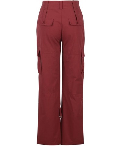 Women's Cargo Pants with Pockets Casual Baggy Military Tactical Jeans Trousers Straight Wide Leg Pants Burgundy $15.40 Jeans