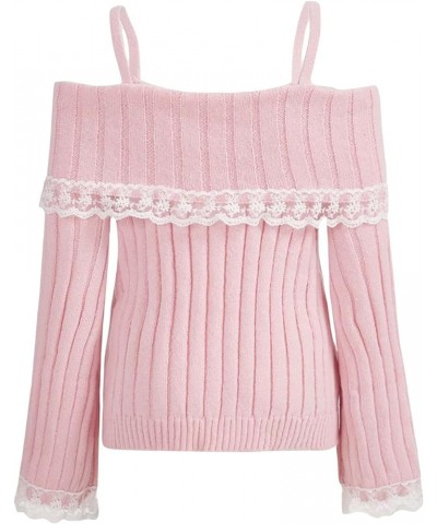 Women Y2k Long Sleeve Bow Knitted Sweater Color Block Bow Front Knit Pullover Tops Casual Loose Tie Up Cable Jumper E Pink $1...