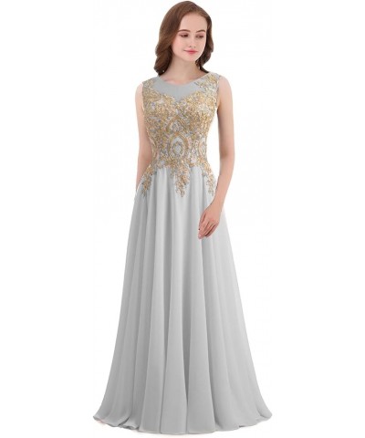 Gold Lace A Line Long Chiffon Women Formal Corset Prom Evening Dresses Silver $38.85 Dresses