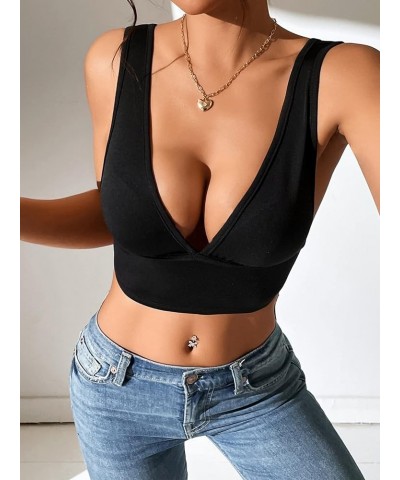 Women's Deep V Neck Sleeveless Crop Tank Top Sexy Backless Tops Black $15.92 Tanks