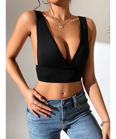 Women's Deep V Neck Sleeveless Crop Tank Top Sexy Backless Tops Black $15.92 Tanks