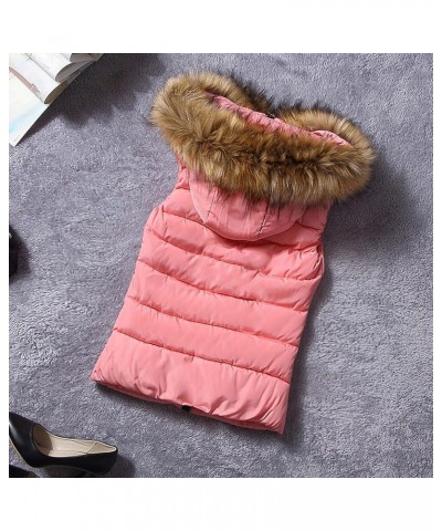 Womens 2023 Fall Vests Sleeveless Puffer Jacket Zip Up Hoodie Pockets Warm Winter Coat Outerwear with Faux Fur Hood Pink $14....