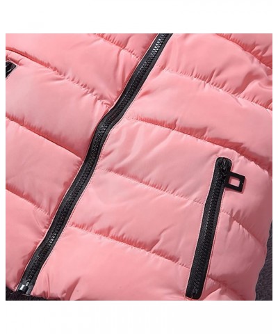 Womens 2023 Fall Vests Sleeveless Puffer Jacket Zip Up Hoodie Pockets Warm Winter Coat Outerwear with Faux Fur Hood Pink $14....