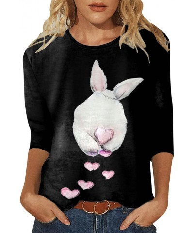 Womens Loose Easter Top 3/4 Sleeve Casual Crew Neck Shirts Cute Bunny Rabbit T-Shirt Print Graphic Pullover Blouse D-pink $7....