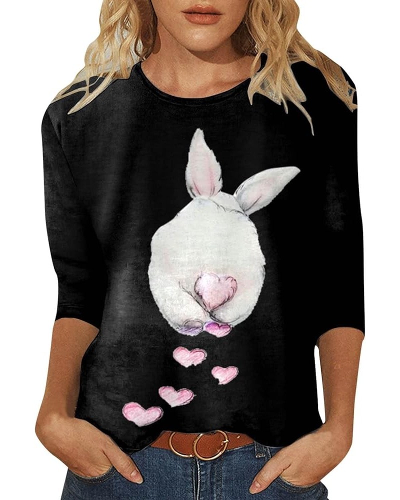 Womens Loose Easter Top 3/4 Sleeve Casual Crew Neck Shirts Cute Bunny Rabbit T-Shirt Print Graphic Pullover Blouse D-pink $7....