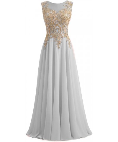 Gold Lace A Line Long Chiffon Women Formal Corset Prom Evening Dresses Silver $38.85 Dresses