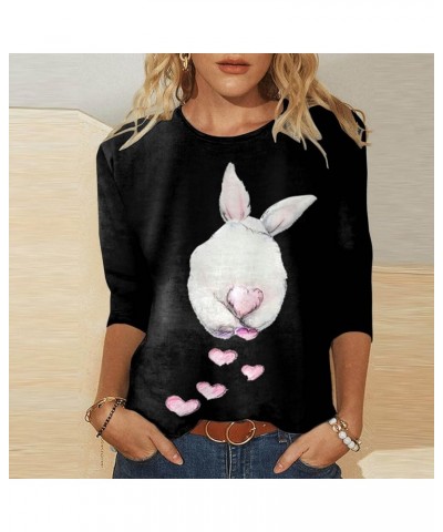 Womens Loose Easter Top 3/4 Sleeve Casual Crew Neck Shirts Cute Bunny Rabbit T-Shirt Print Graphic Pullover Blouse D-pink $7....