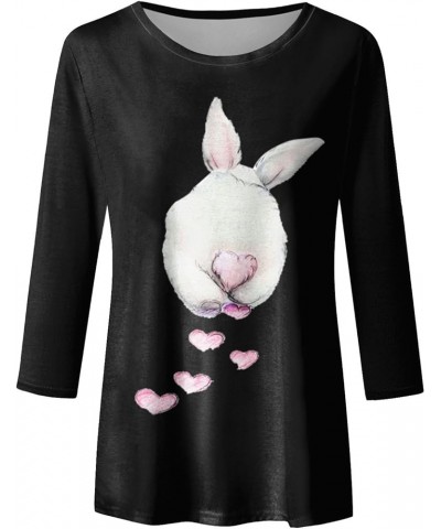 Womens Loose Easter Top 3/4 Sleeve Casual Crew Neck Shirts Cute Bunny Rabbit T-Shirt Print Graphic Pullover Blouse D-pink $7....