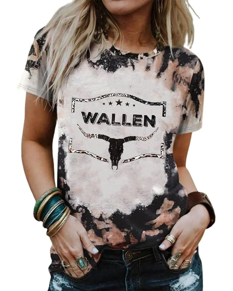 Leopard Steer Skull T-Shirt for Women Retro Western Cowgirl T Shirt Vintage Western T-Shirt Rodeo Cowboy Shirts Tie-dye Black...