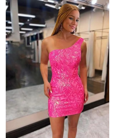 Tight One Shoulder Sequin Homecoming Dresses for Teens Sparkly Short Prom Cocktail Gown Rose Gold $28.04 Dresses