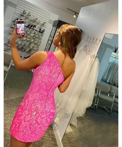 Tight One Shoulder Sequin Homecoming Dresses for Teens Sparkly Short Prom Cocktail Gown Rose Gold $28.04 Dresses