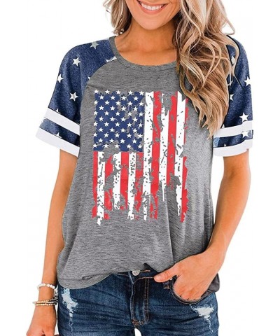 Women's American Flag Shirt Casual Fouth of July Print T-Shirts Summer Loose Patriotic Tee Tops Grey-6 $11.59 T-Shirts