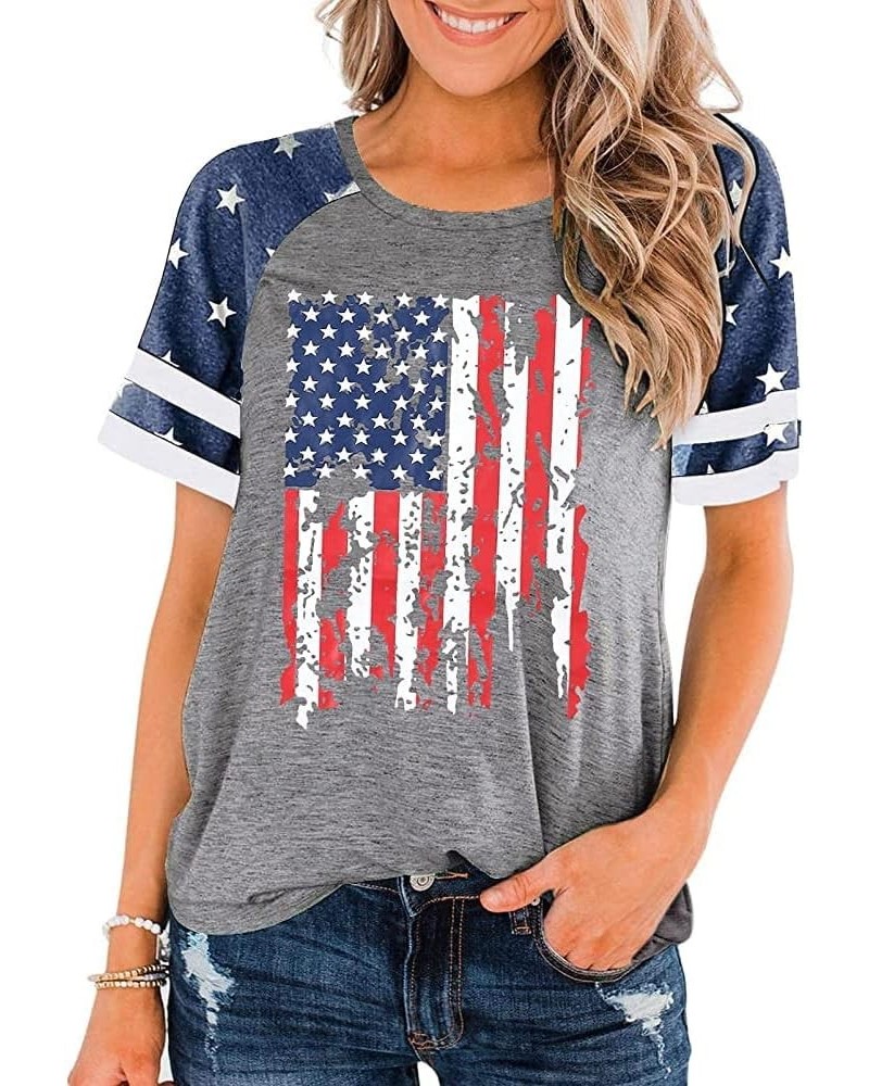 Women's American Flag Shirt Casual Fouth of July Print T-Shirts Summer Loose Patriotic Tee Tops Grey-6 $11.59 T-Shirts