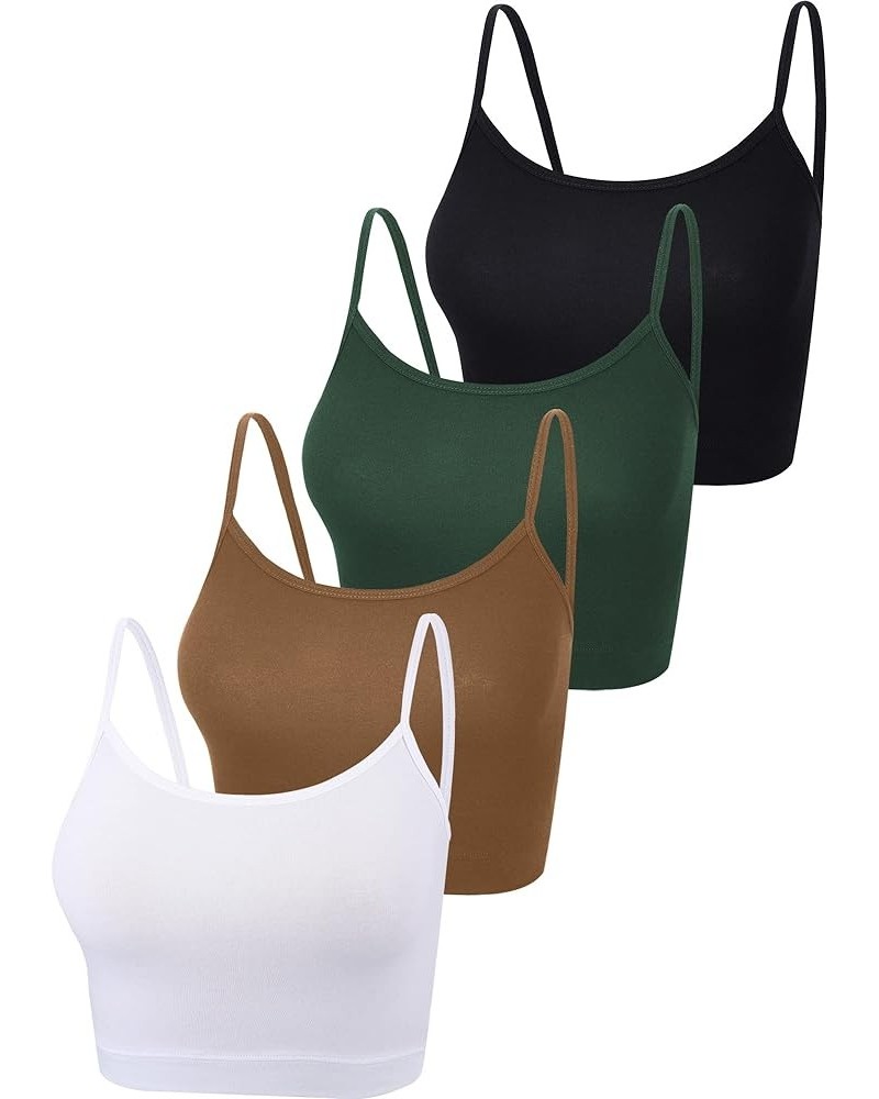 4 Pack Cropped Tank Tops for Women, Spaghetti Strap Crop Top Basic Sports Crop Cami Half Camisoles for Teen Girls Blackish Gr...