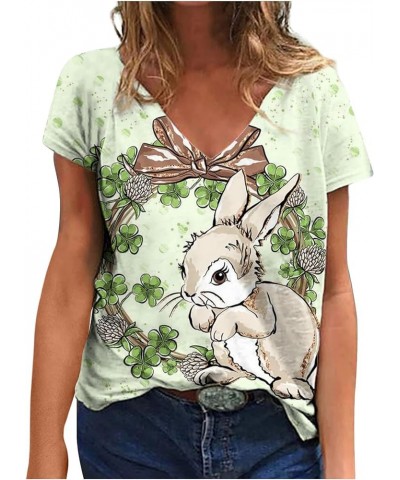 Easter Day Shirts for Women Cute Summer Casual Short Sleeve v Neck Tops Easter Bunny Easter Eggs Print Blouses 02-green $3.81...