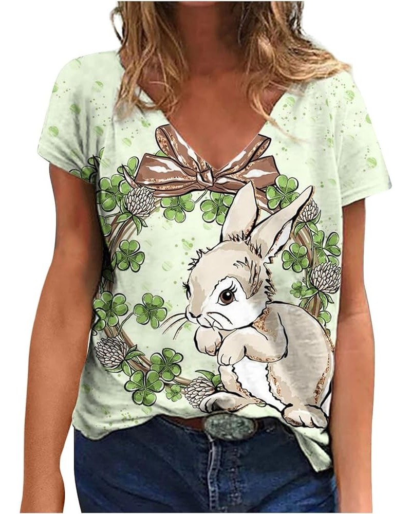 Easter Day Shirts for Women Cute Summer Casual Short Sleeve v Neck Tops Easter Bunny Easter Eggs Print Blouses 02-green $3.81...