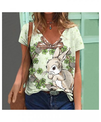 Easter Day Shirts for Women Cute Summer Casual Short Sleeve v Neck Tops Easter Bunny Easter Eggs Print Blouses 02-green $3.81...