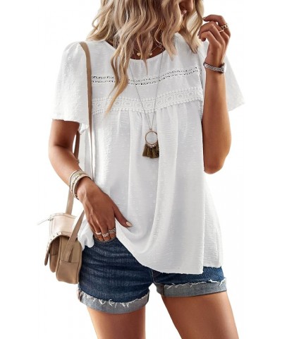 Women's Casual Summer Tops Round Neck Short Sleeve Pullover Blouse Shirts Solid Color Tunics Blouse White $10.59 Blouses