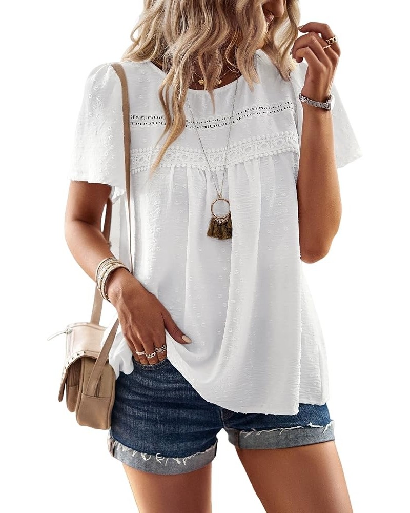 Women's Casual Summer Tops Round Neck Short Sleeve Pullover Blouse Shirts Solid Color Tunics Blouse White $10.59 Blouses