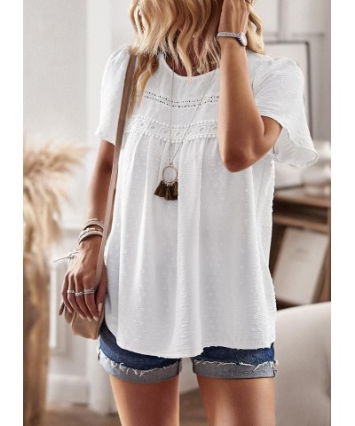 Women's Casual Summer Tops Round Neck Short Sleeve Pullover Blouse Shirts Solid Color Tunics Blouse White $10.59 Blouses