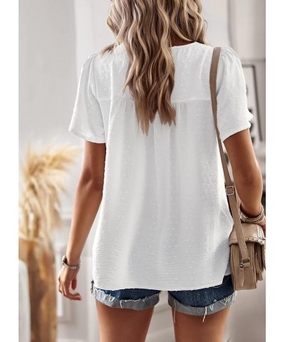 Women's Casual Summer Tops Round Neck Short Sleeve Pullover Blouse Shirts Solid Color Tunics Blouse White $10.59 Blouses