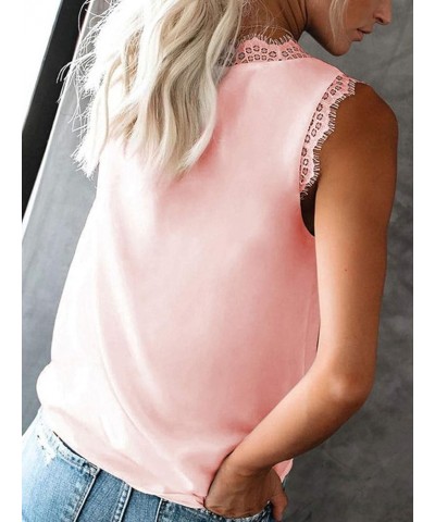 Womens Lace V Neck Tank Top Summer Loose Sleeveless Shirt Blouses Pink $8.99 Tanks