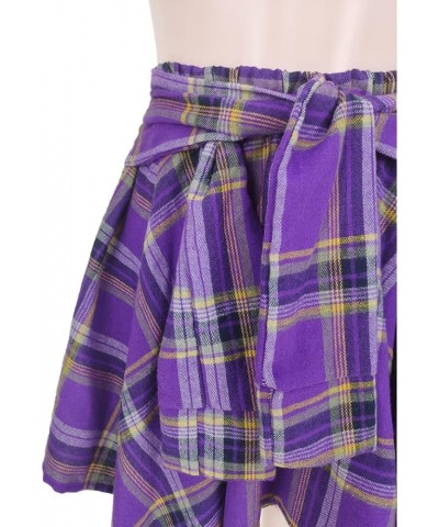 Skirts for Women Plaid High Elastic Waisted Summer Casual Knot Front Asymmetrical Hem A-Line Mini Short Pleated Skirt Purple ...