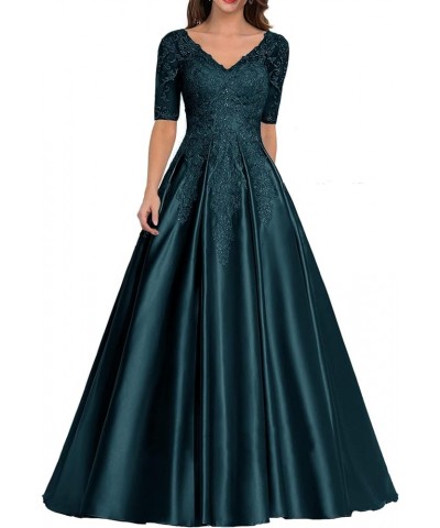 Mother of The Bride Dresses Long Formal Evening Dresses Lace Appliques Prom Dress with Sleeves Mother Dress for Wedding Teal ...