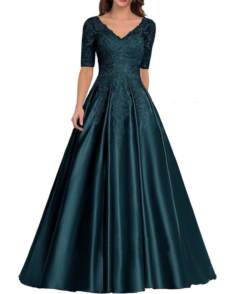 Mother of The Bride Dresses Long Formal Evening Dresses Lace Appliques Prom Dress with Sleeves Mother Dress for Wedding Teal ...