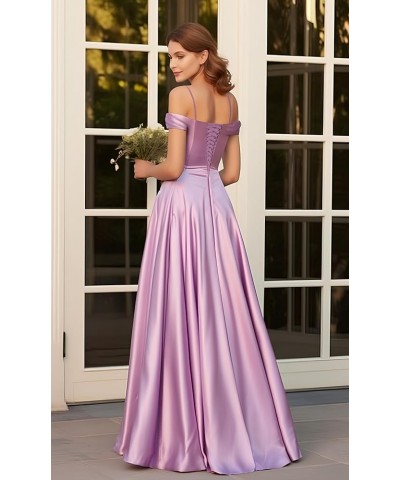 Off The Shoulder Satin Bridesmaid Dresses for Wedding Long Ruched Corset Formal Prom Dress with Slit Peacock $37.50 Dresses