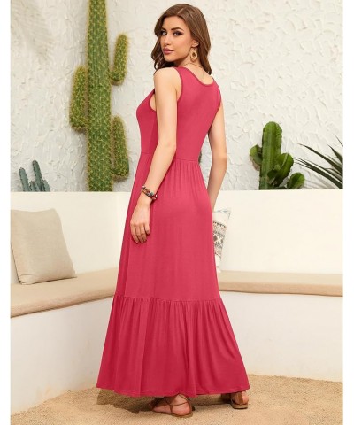 Women's Summer Casual Sleeveless V Neck Swing Dress Flowy Tiered Maxi Beach Dress with Pockets Peach Red $16.80 Dresses